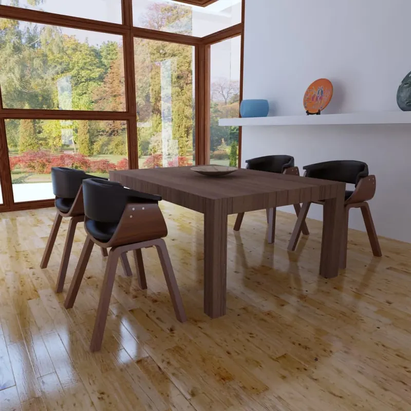 Scaune de bucatarie, 4 buc, crem, lemn curbat & piele ecologica