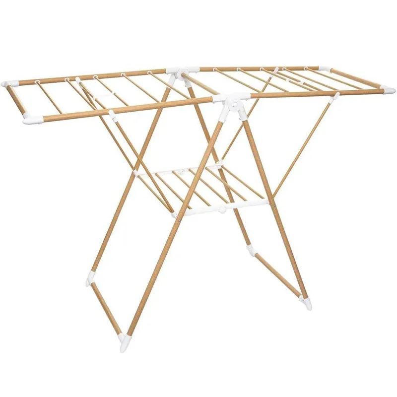 Uscator rufe pliabil cu aripi laterale, 138x51x90 cm, efect lemn decorativ, maro