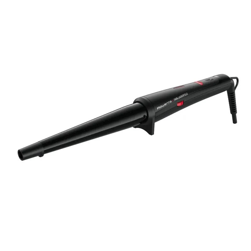 Ondulator de par conic Rowenta Karl Lagerfeld CF324LF0, învelis, Keratin Glow, 120-200 C, manusa de protecție, negrurosu