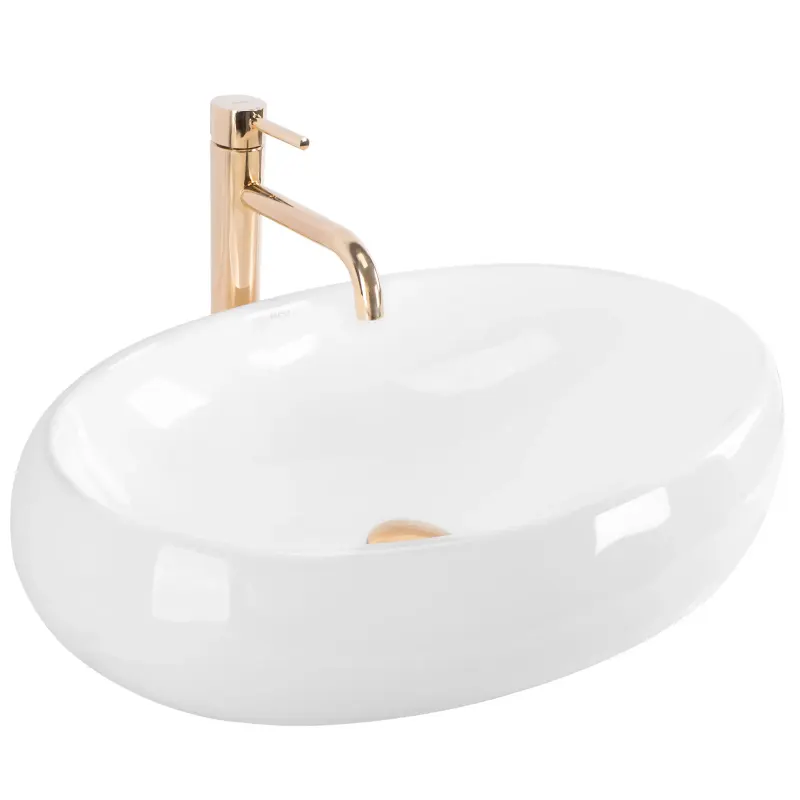 Lavoar oval Rea Melania, ceramica alb lucios, 60 x 40.5 cm