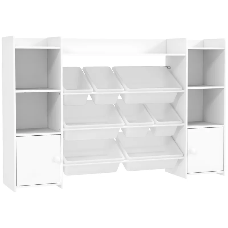 AIYAPLAY Dulap pentru jucării pentru copii cu 8 recipiente detașabile și dulapuri, 140x30x90 cm, alb