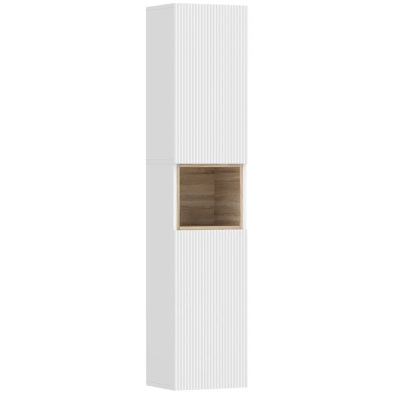 HOMCOM Mobilier de Baie cu 2 Uși, Rafturi Reglabile și Spațiu Deschis, Lemn, 30x24x140 cm, Alb