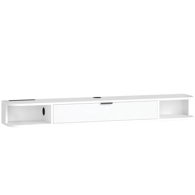 HOMCOM Comodă TV suspendată, Mobilier TV pentru televizoare până la 152,4 cm, Sertar rabatabil, 2 rafturi, 140x24x16cm, Alb