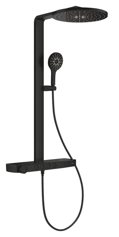 Sistem de dus Grohe 101680KF00 SPA Aqua Pure, termostat, palarie dus 360 mm, 3 functii para dus, negru mat