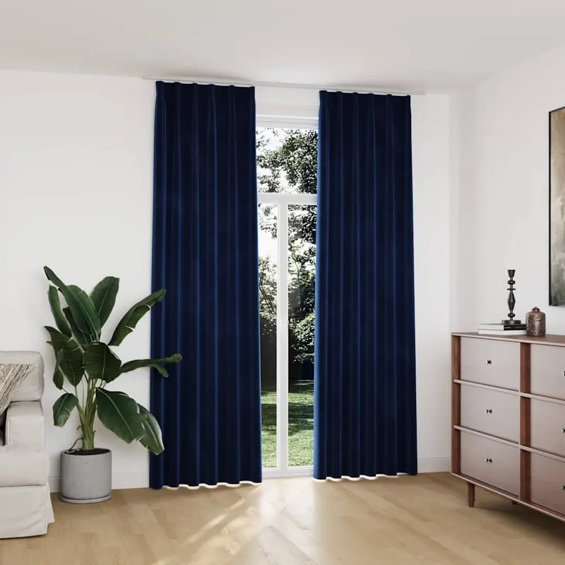 Draperii opace 2 buc. albastru inchis 140x245cm catifea carlige