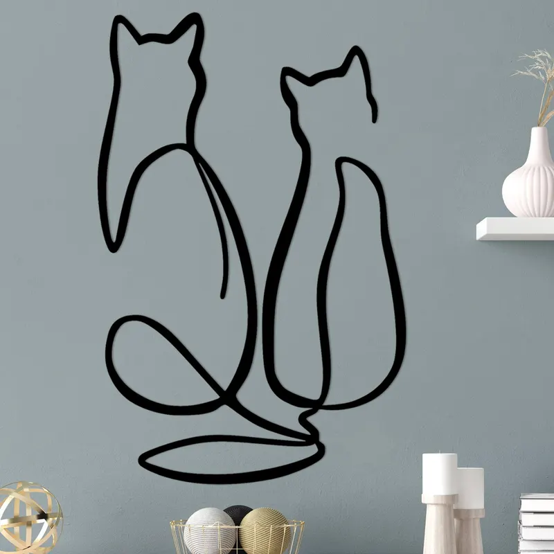 Decoratiune de perete Metal Couple Cat Love, Negru, 48x72 cm - Negru