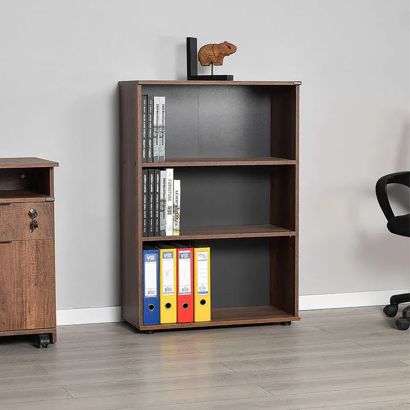 Biblioteca RKT-330-DD-1 Home Collection® Rio Mini, 3 rafturi, Alb - Nuc - Antracit, 72x109x34 cm - Nuc