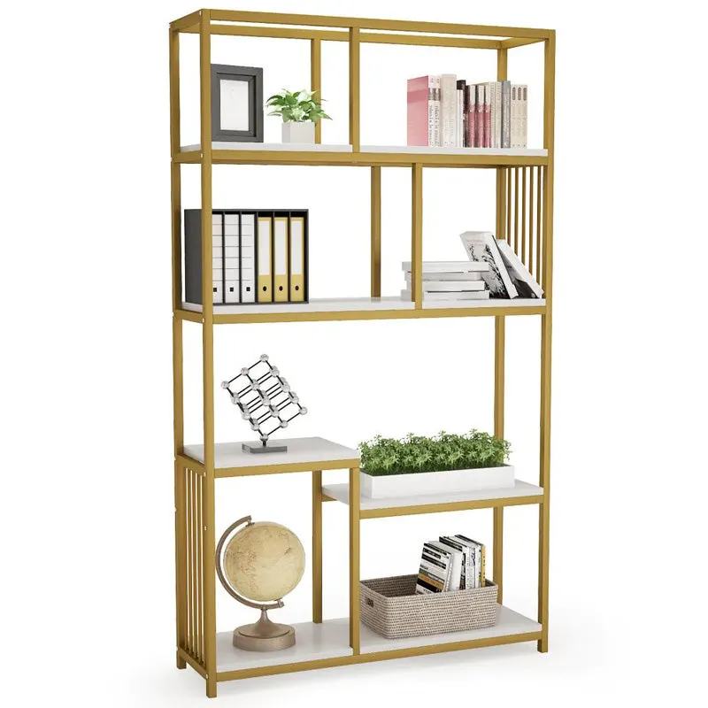 Biblioteca Denver Auriu, Finisaj Marmura, Alba, 100x30x160 cm - Auriu