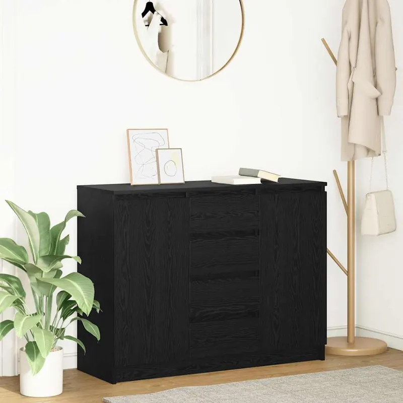 bufeta cu sertare stejar negru 100,5x35x76 cm lemn prelucrat