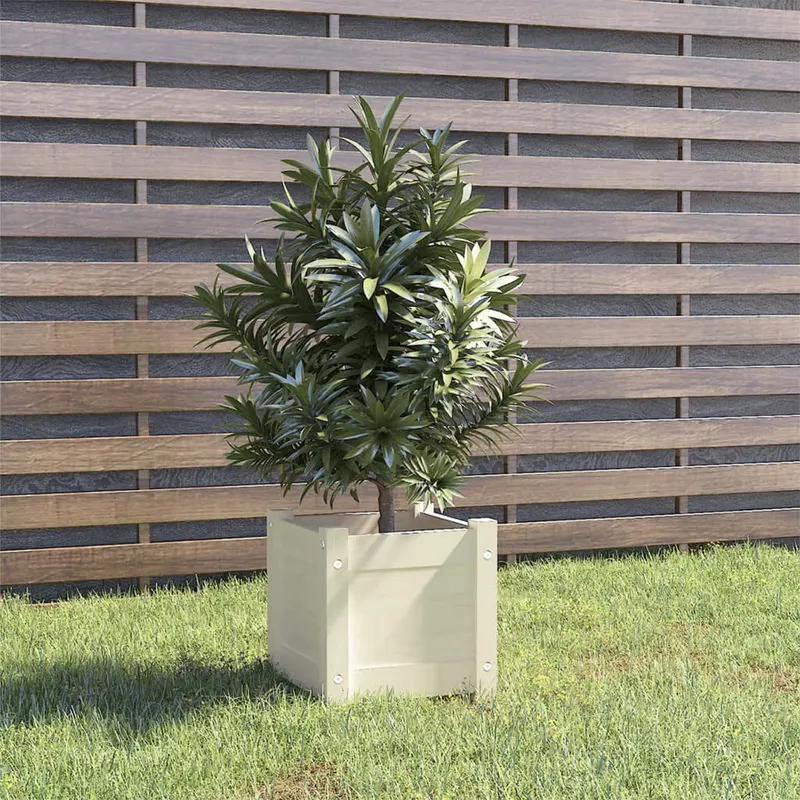 jardiniera de gradina, alb, 31x31x31 cm, lemn masiv de pin