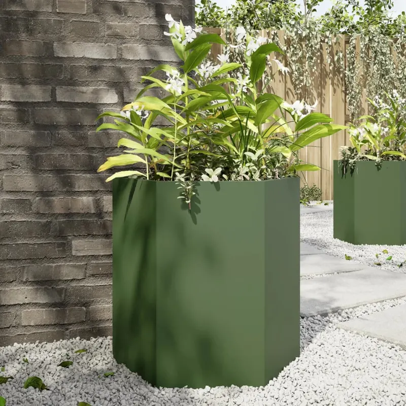 jardiniera gradina verde masliniu 46x40x45 cm otel hexagonal