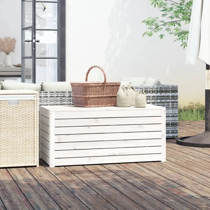 lada depozitare gradina, alb, 101x50,5x46,5cm, lemn masiv pin
