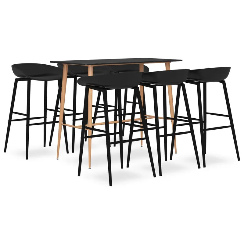 set mobilier de bar, 7 piese, negru