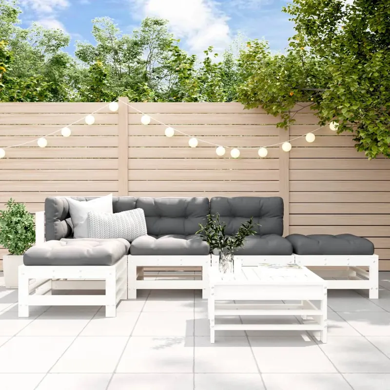 set mobilier de gradina, 6 piese, alb, lemn masiv pin