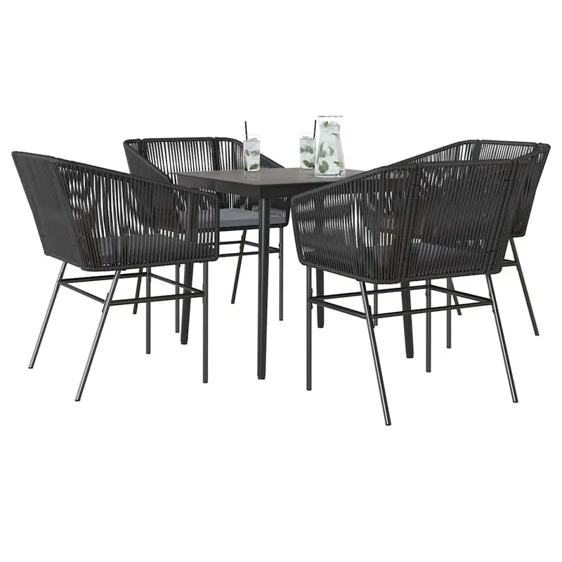 set de sufragerie de gradina 5 piese neagra sticla poly rattan