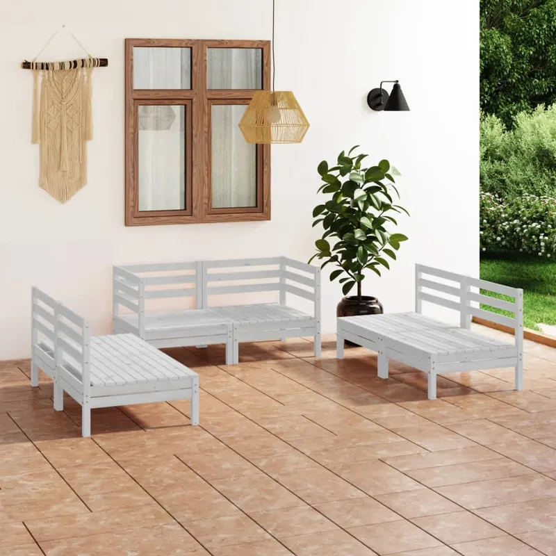 set mobilier de gradina, 6 piese, alb, lemn masiv de pin