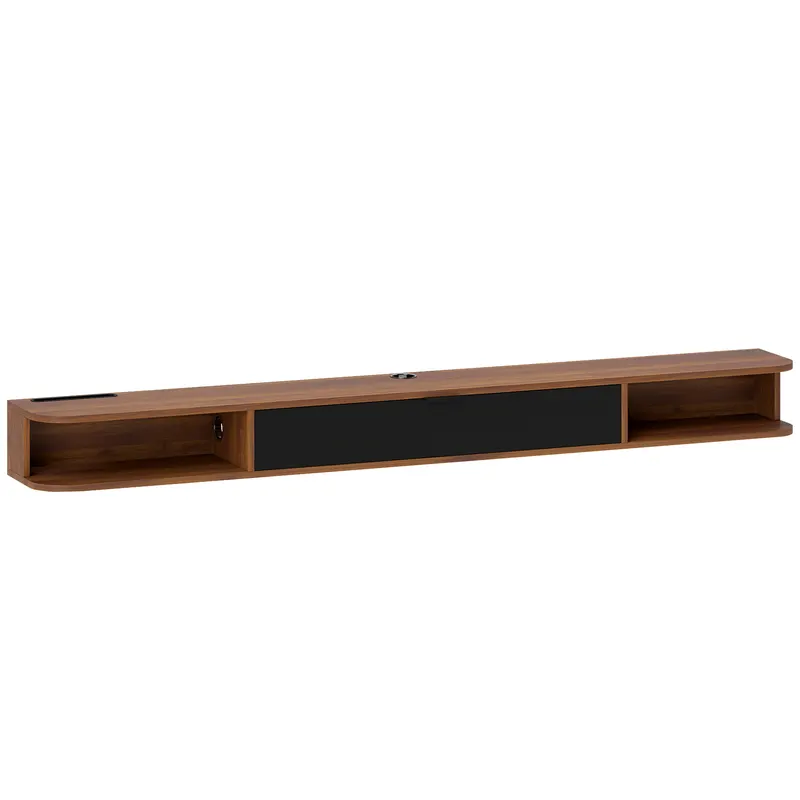 HOMCOM Corp TV suspendat, suport TV pentru televizoare până la 190,5 cm, sertar rabatabil, 2 rafturi, 180x24x16cm, Nuc