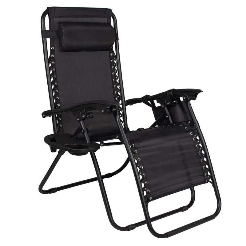 Sezlong scaun pliant plaja sau gradina, Siesta, gravitatie zero, cu tetiera, 175x67x110 cm, negru