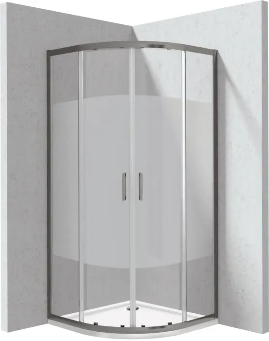 Cabina de dus titan semirotunda cu cadita alba 80x80 cm, cu sticla model dunga, Deante