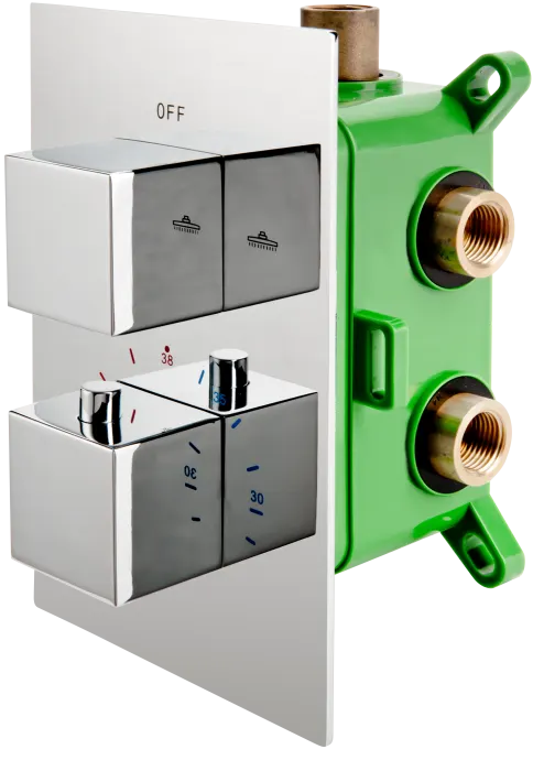 Baterie termostatata incastrata dus cu 2 iesiri, Stabilla 8, cu caseta de montaj BOX, crom