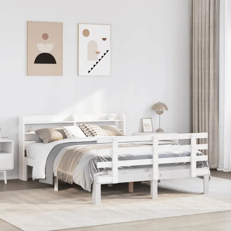 cadru de pat cu tablie, alb, 150x200 cm lemn masiv pin