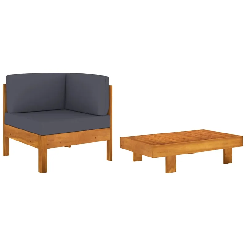set mobilier gradina perne gri inchis, 2 piese, lemn acacia