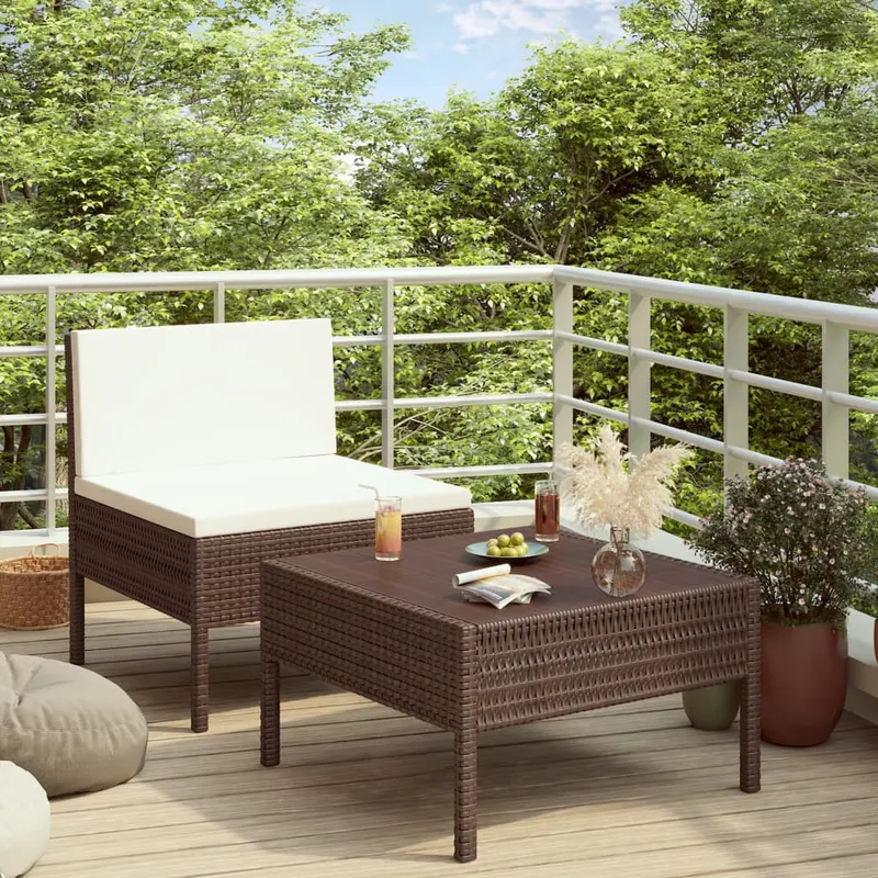 set mobilier relaxare gradina cu perne 2 piese maro poliratan