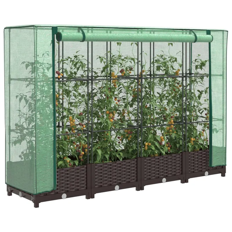 Strat inaltat cu husa de sera, aspect ratan, 160x40x123 cm
