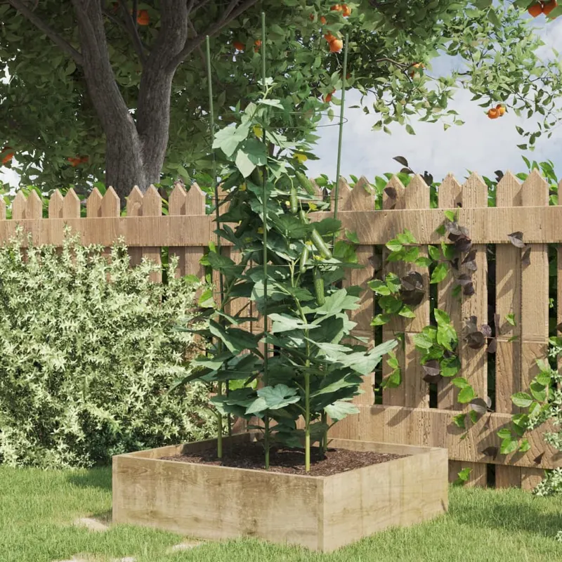 suport plante de gradina cu 4 inele, 5 buc, verde, 45 cm, otel