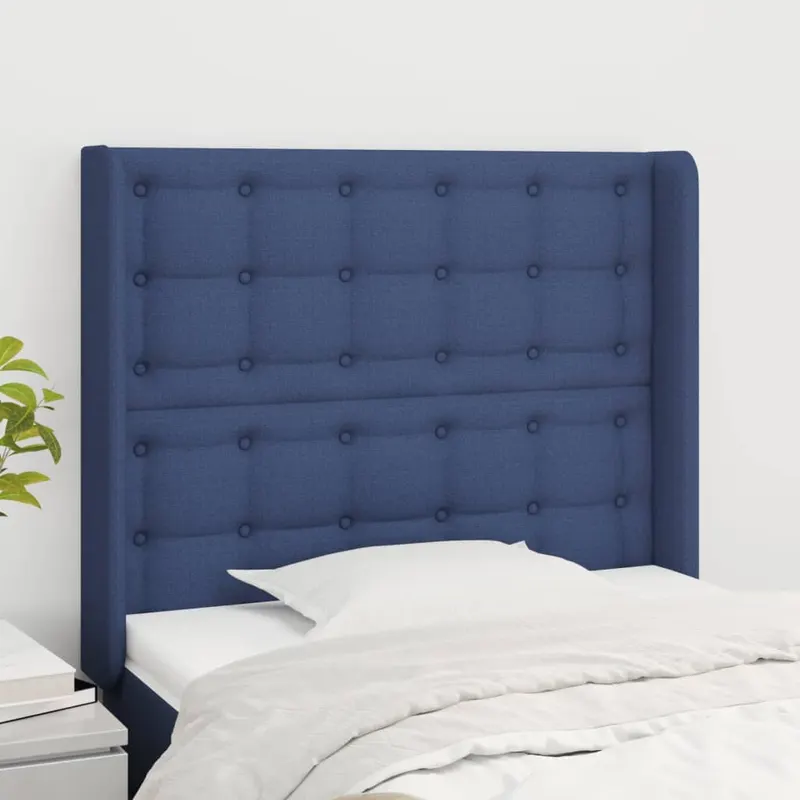 Tablie de pat cu aripioare, albastru, 93x16x118/128 cm, textil