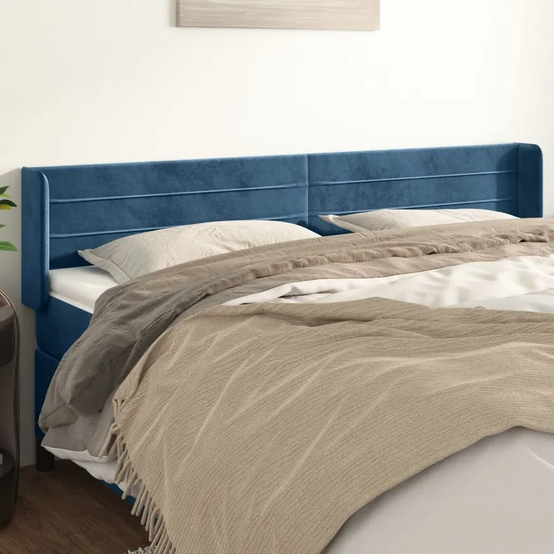 tablie pat cu aripioare albastru inchis 203x16x78/88 cm catifea