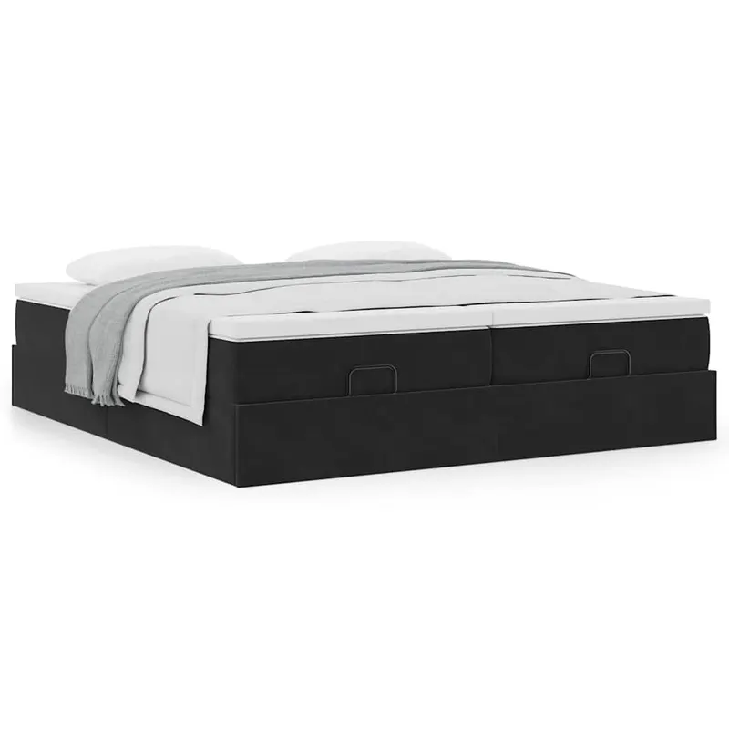 cadru de pat otoman cu saltele, catifea neagra 200x200cm