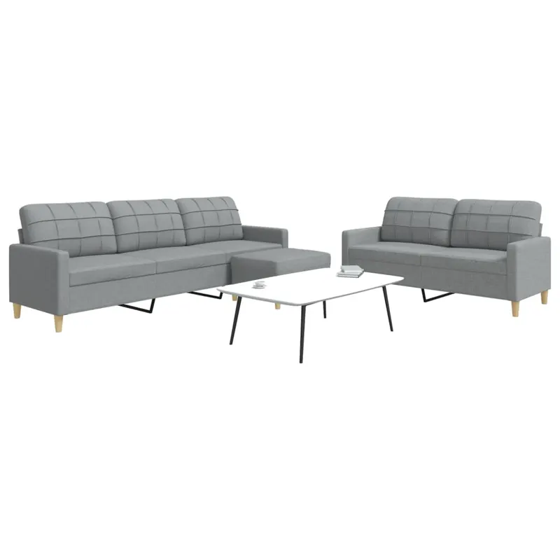 set canapele cu taburet, 3 piese, gri deschis, textil