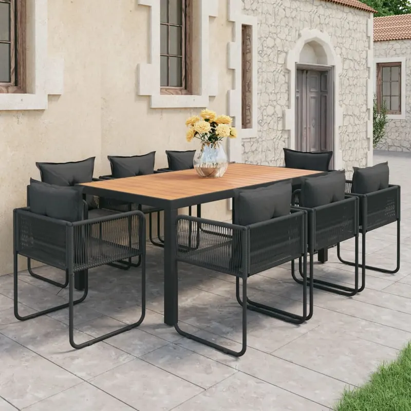 set mobilier de gradina, 9 piese, negru si maro, ratan pvc