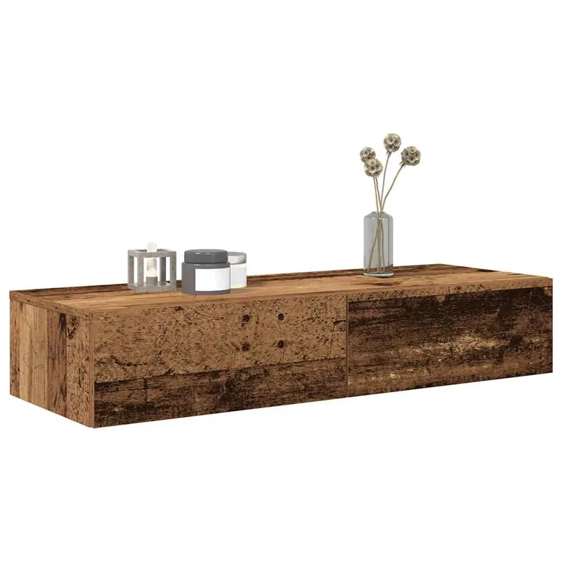 raft de perete cu sertare lemn vechi 100x36x19cm lemn prelucrat
