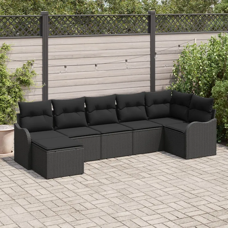 set de canapea de gradina cu perne negru din ratan polimeric, canapea de gradina pentru 2 persoane cu perne negru din ratan polimeric