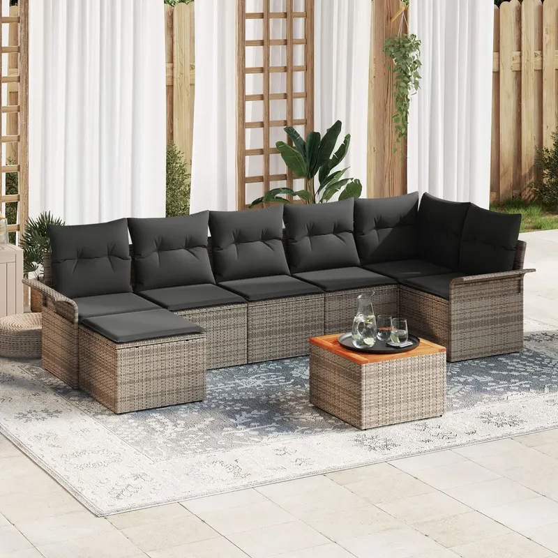 set canapele gradina cu perne gri ratan poli acacia