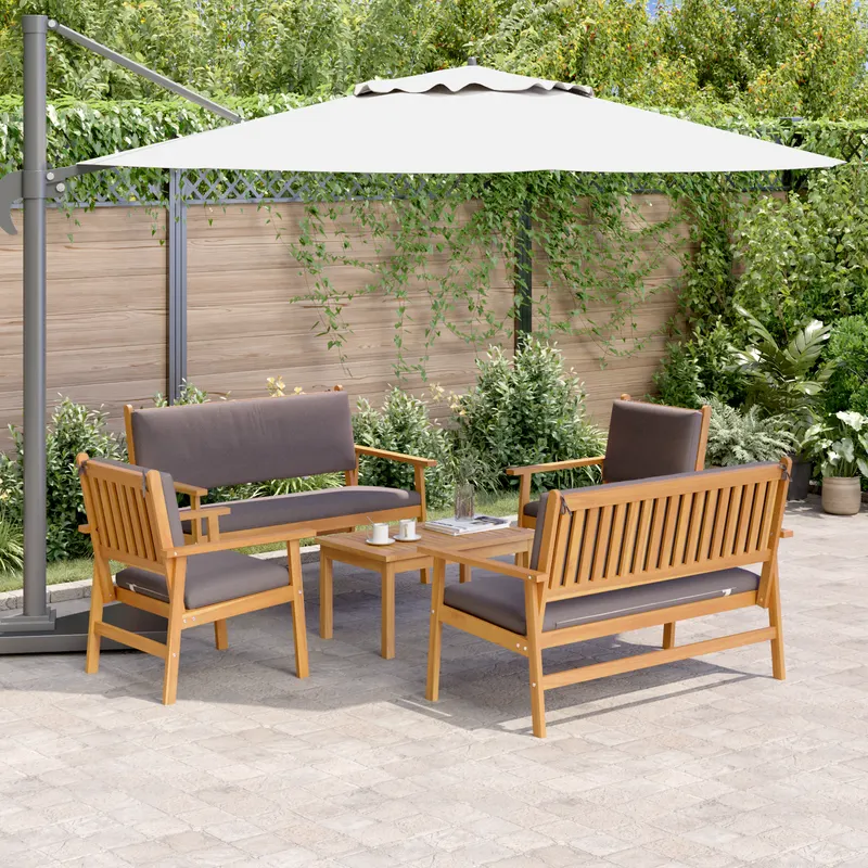 set canapea de gradina, 5 piese, cu perne, lemn masiv de acacia