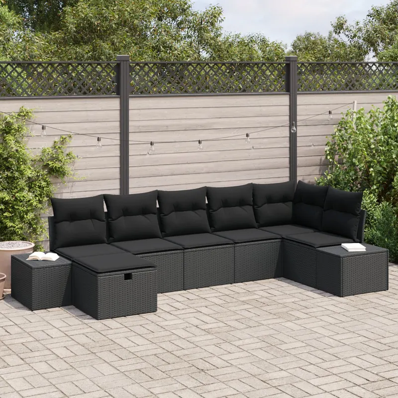 set de 7 canapele pentru gradina cu perne negru ratan poliester