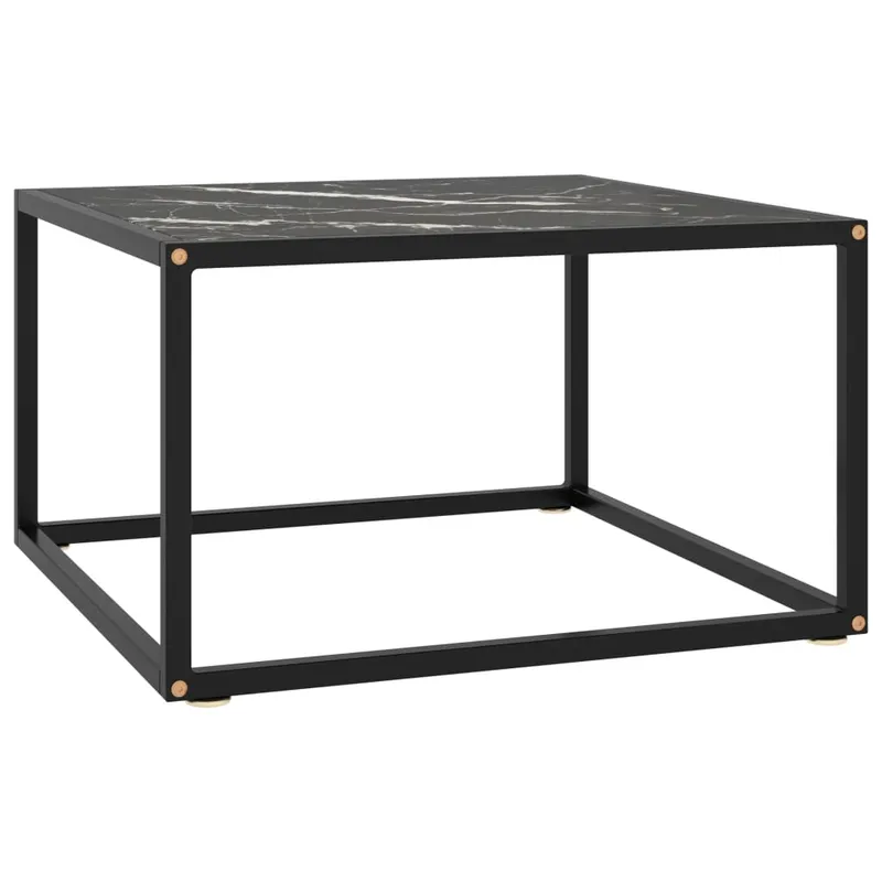masuta de cafea, negru cu sticla neagra marmorata, 60x60x35 cm