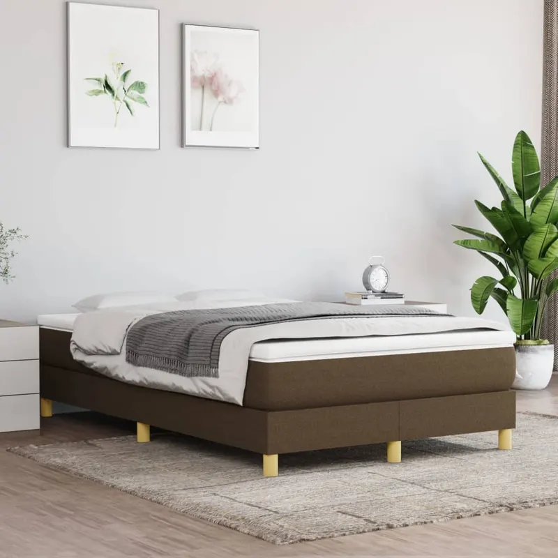 pat box spring cu saltea, maro inchis, 120x200 cm, textil