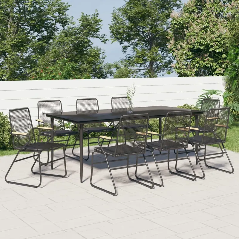set cu masa pentru gradina, 9 piese, negru, ratan pvc