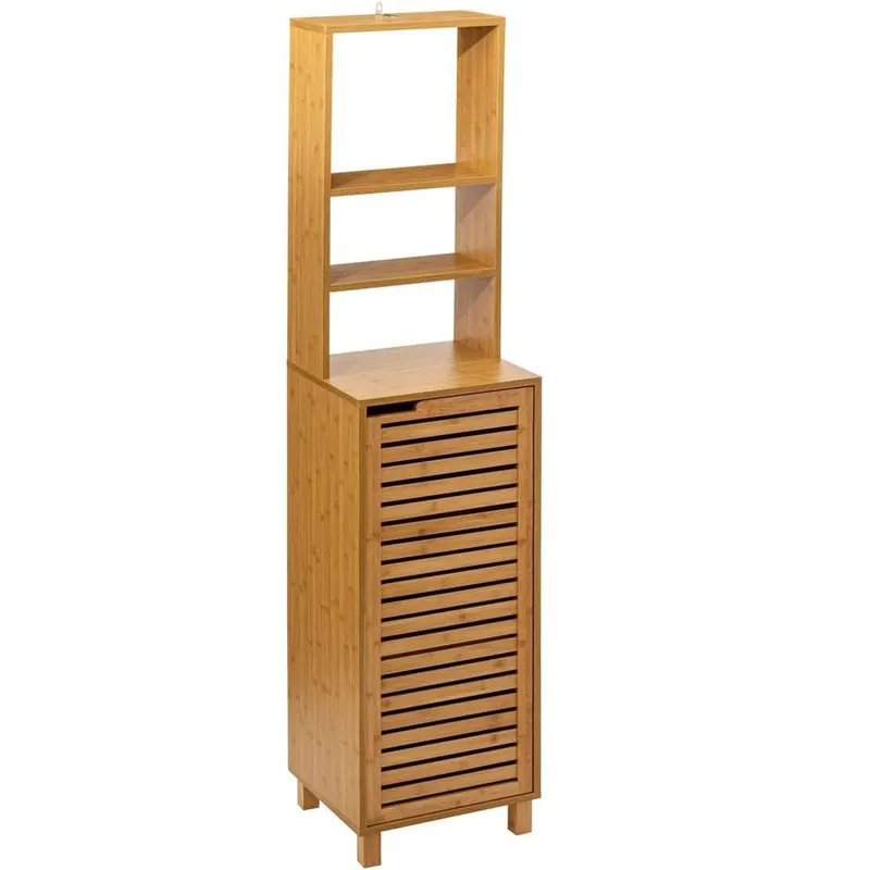 Dulap baie 5Five Sicela cu usa si rafturi, bambus, 38x33x168 cm, natur