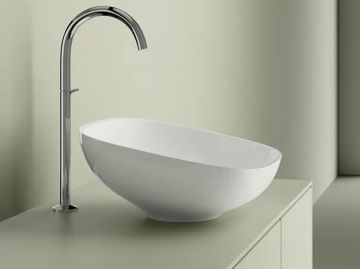 Lavoar pe blat din compozit, 38x37.5x17x9 cm, alb mat, interior lucios, Riviera