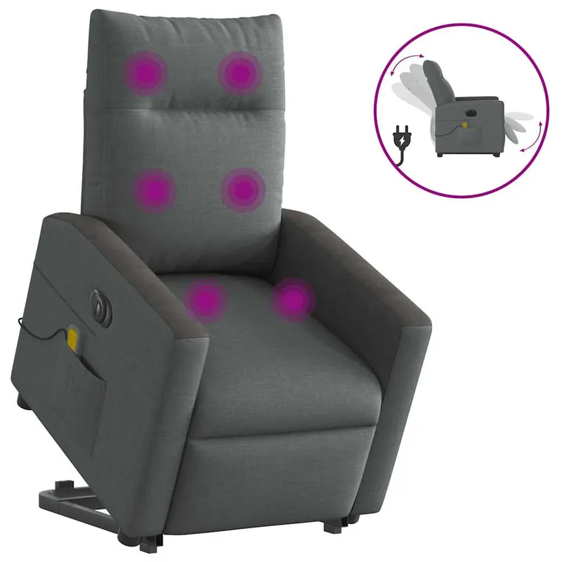 fotoliu electric masaj rabatabil cu ridicare, gri inchis textil