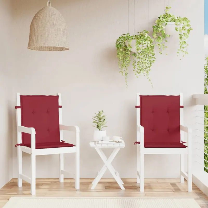perne cu spatar mic, 2 buc. rosu vin 100x50x3 cm textil oxford