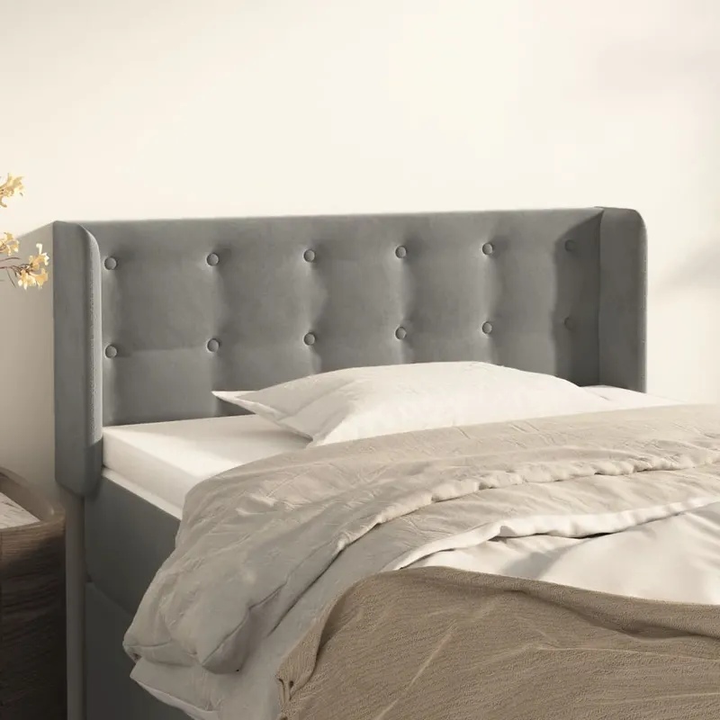 tablie de pat cu aripioare gri deschis 93x16x78/88 cm catifea