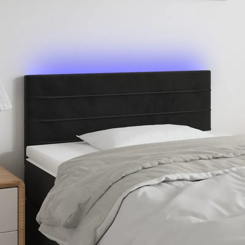 tablie de pat cu led, negru, 100x5x78/88 cm, catifea