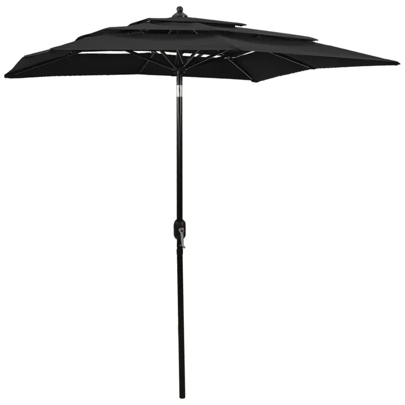 umbrela de soare 3 niveluri, stalp de aluminiu, negru, 2x2 m