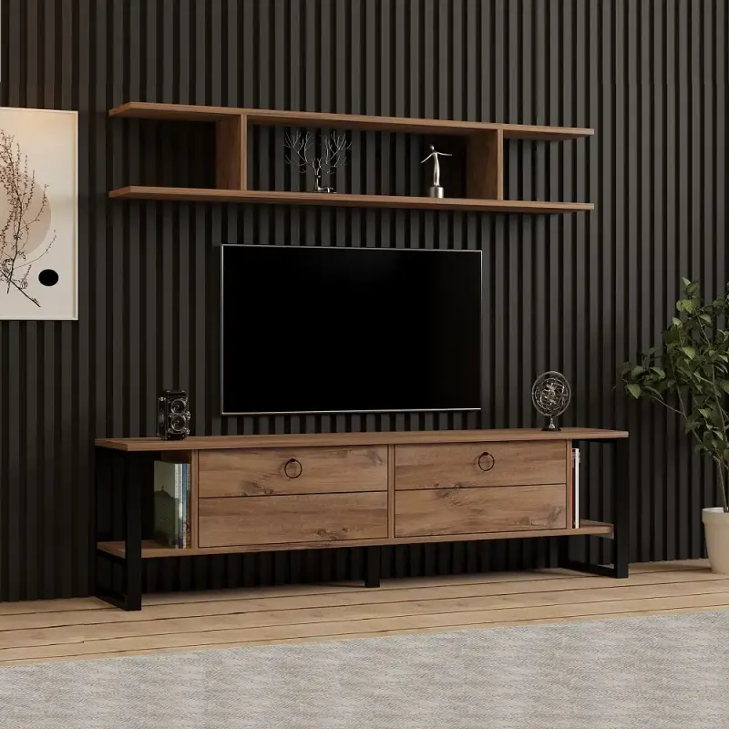 Set comoda tv Melisa pentru living culoare nuc 160 cm